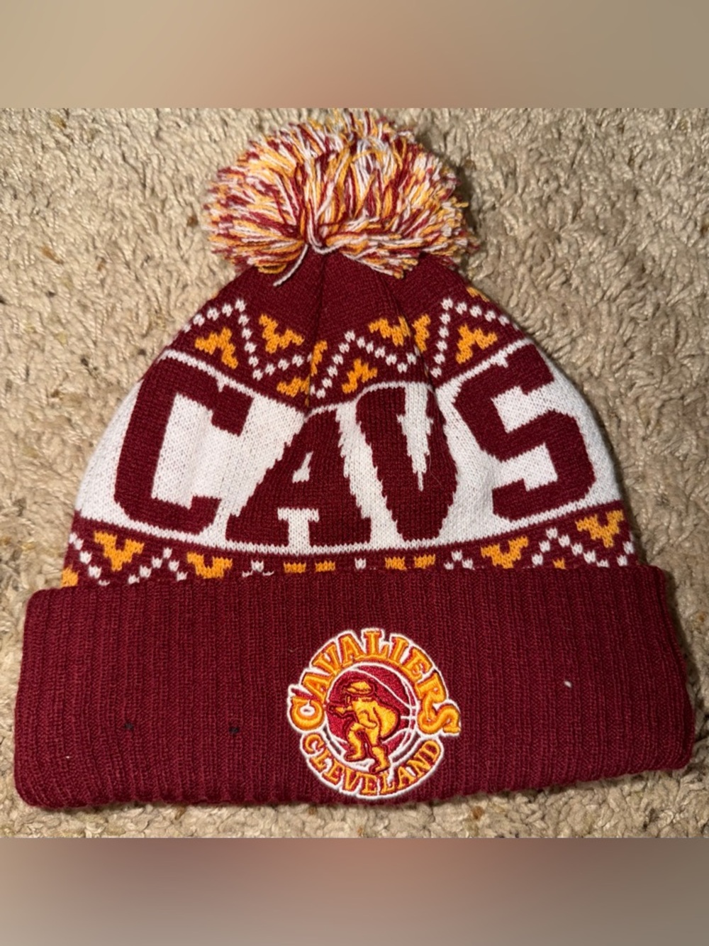 Cleveland Cavaliers Pom Beanie - Maroon, White & Gold